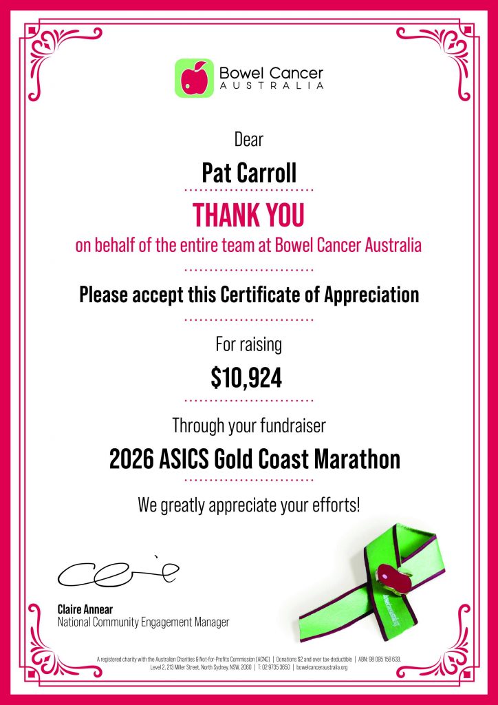 Certificate of Appreciation Pat Carroll OAM
